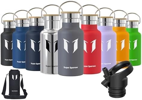Super Sparrow Trinkflasche Edelstahl - Auslaufsicher Thermoskanne - Kinder für Sprudel, Sport, Schule, Fitness - 500ml -