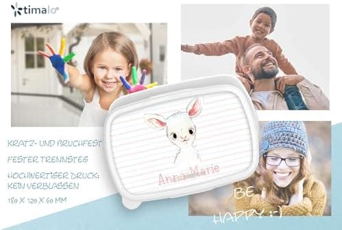 Timalo® Brotdose Kinder mit Namen | Personalisierte Bento Lunchbox für Jungen & Mädchen | Kindergarten & Schule Motiv Ti