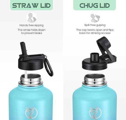 HydroPal Edelstahl Trinkflasche - Isolierte Flasche mit Strohhalm & 2 Deckeln, Auslaufsichere Isolierung für Sport, 500m