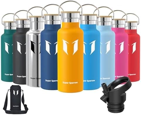 Super Sparrow Trinkflasche Edelstahl - Auslaufsicher Thermoskanne - Kinder für Sprudel, Sport, Schule, Fitness - 500ml -