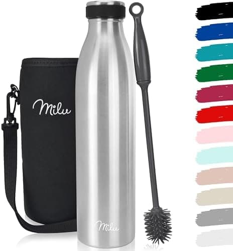 Milu Edelstahl Trinkflasche für Erwachsene – 750ml Isolierflasche zum Tragen – auslaufsicher, Kohlensäuregerecht inkl. R