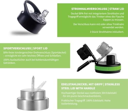 hydro2go Edelstahl Trinkflasche Mit Strohhalm, Bpa-Frei, Isolierflasche Für Kinder, Sport & Outdoor, 12h Heiß 24h Kalt H