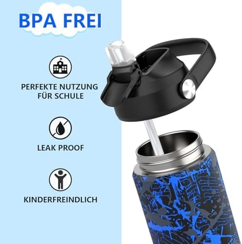 Edelstahl Trinkflasche Meeresjungfrau 550ml BPA Frei Auslaufsicher Thermosflaschefür Kinder und Erwachsene - Sport, Schu