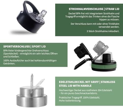 hydro2go Edelstahl Trinkflasche Mit Strohhalm, Bpa-Frei, Isolierflasche Für Kinder, Sport & Outdoor, 12h Heiß 24h Kalt H