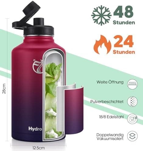 HydroPal Edelstahl Trinkflasche - Isolierte Flasche mit Strohhalm & 2 Deckeln, Auslaufsichere Isolierung für Sport, 500m