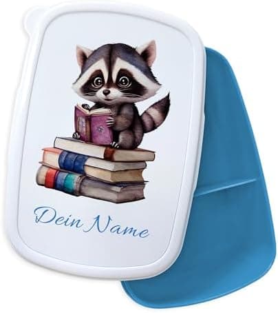 GRAZDesign Personalisierte Brotdose Waschbär mit Namen - Geschenk zur Einschulung für Kinder in der Schule und Kindergar
