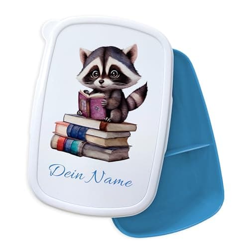 GRAZDesign Personalisierte Brotdose Waschbär mit Namen - Geschenk zur Einschulung für Kinder in der Schule und Kindergar