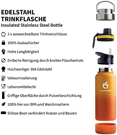 hydro2go Edelstahl Trinkflasche Mit Strohhalm, Bpa-Frei, Isolierflasche Für Kinder, Sport & Outdoor, 12h Heiß 24h Kalt H
