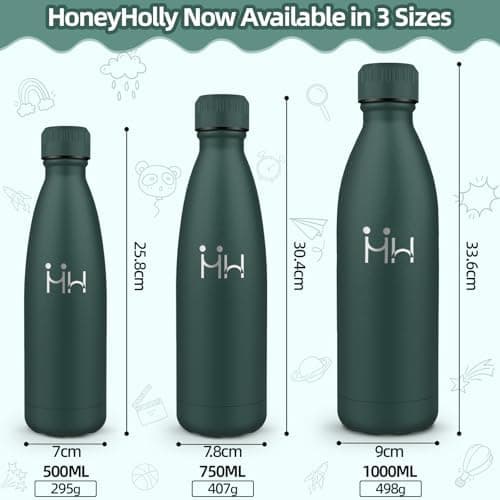 HoneyHolly Kinder Trinkflasche Doppelwandig, 500ML BPA-frei, Thermosflasche für Fitness und Gym