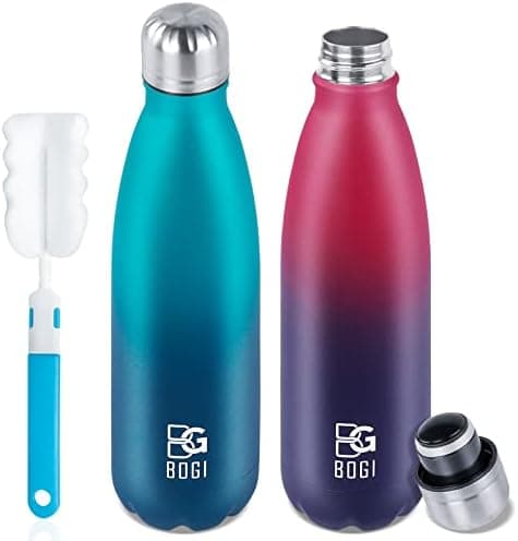 BOGI Doppelwandige Thermosflasche Edelstahl Trinkflasche Kinder Trinkflasche Schule Himmelblau Pink