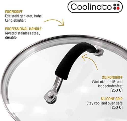 Coolinato Backofenfester Glasdeckel 26cm für Töpfe und Pfannen
| Coolinato Silikongriff Glasdeckel 26cm komplett backof