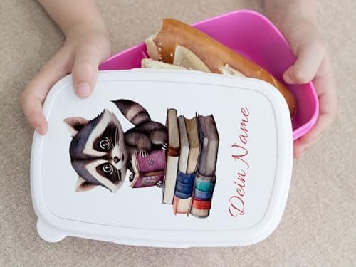 GRAZDesign Personalisierte Brotdose Waschbär mit Namen - Geschenk zur Einschulung für Kinder in der Schule und Kindergar