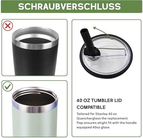 Stanley Cup Auslaufsichere Ersatzdeckel cremefarben 2 Stück für 40oz Tumbler mit Trinkhalmen