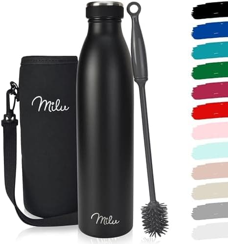 Milu Edelstahl Trinkflasche für Erwachsene – 750ml Isolierflasche zum Tragen – auslaufsicher, Kohlensäuregerecht inkl. R
