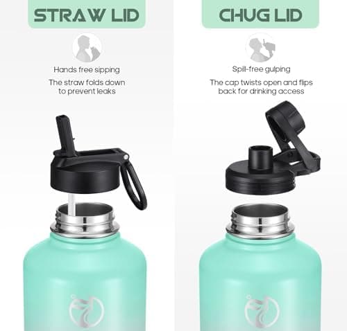 HydroPal Edelstahl Trinkflasche - Isolierte Flasche mit Strohhalm & 2 Deckeln, Auslaufsichere Isolierung für Sport, 500m