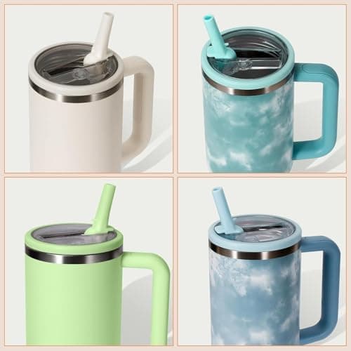 Sunshine Smile - Auslaufsicherer Ersatzdeckel für Stanley Cup Becher 40oz + 4 Trinkhalme + Strohhalm Bürste | Für Zubeah
