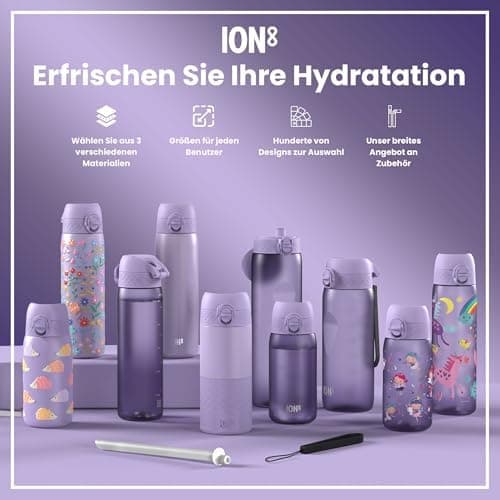 ion8 Kinder Trinkflasche Edelstahl 400ml Nicht Isoliert Sichere Verriegelung Spülmaschinenfest Klappdeckel Leicht zu Rei
