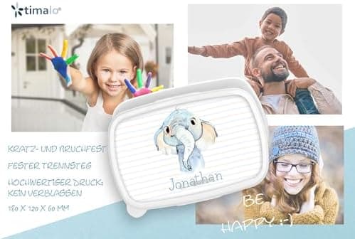 Timalo® Brotdose Kinder mit Namen | Personalisierte Bento Lunchbox für Jungen & Mädchen | Kindergarten & Schule Motiv Ti