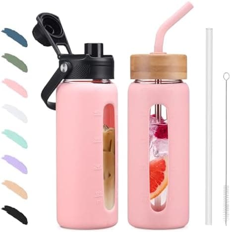 BLUEGO Glaswasserflasche 900ml BPA-frei für Outdoor Aktivitäten
| CADRES Glasbecher mit Zeitmarkierung und Silikonschut