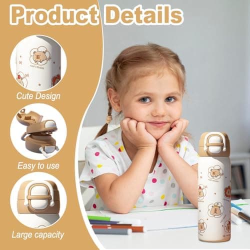 Thermosflasche mit Capybara Motiv – Edelstahl, 600ml, BPA-frei – für Kinder, Schule, Reisen