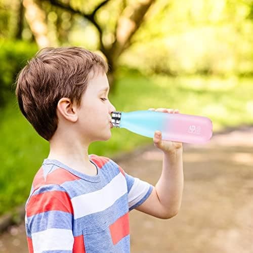 BOGI Doppelwandige Thermosflasche Edelstahl Trinkflasche Kinder Trinkflasche Schule Himmelblau Pink