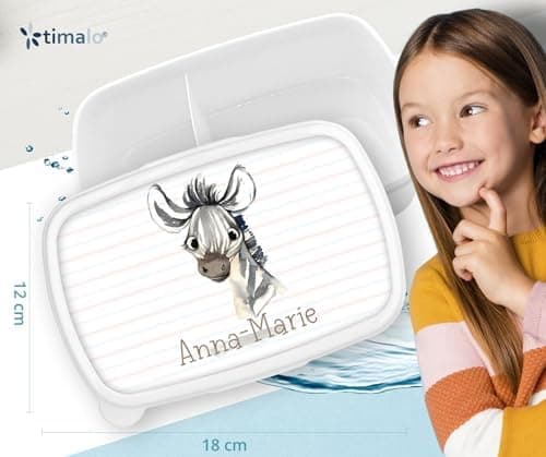 Timalo® Brotdose Kinder mit Namen | Personalisierte Bento Lunchbox für Jungen & Mädchen | Kindergarten & Schule Motiv Ti