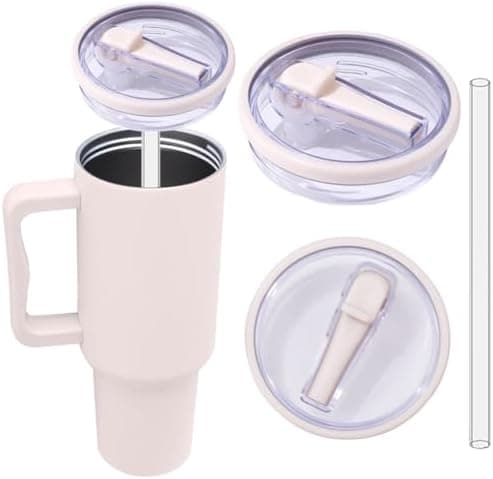 Wiederverwendbare Ersatzdeckel für 40oz Becher | Auslaufsichere Tumbler Abdeckungen | Stanley Cup Zubehör (Beige 2pcs)