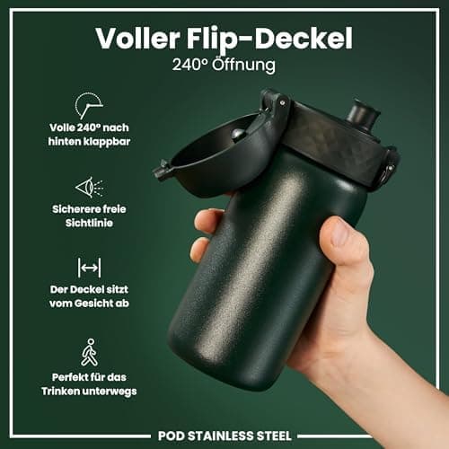 ion8 Kinder Trinkflasche Edelstahl 400ml Nicht Isoliert Sichere Verriegelung Spülmaschinenfest Klappdeckel Leicht zu Rei