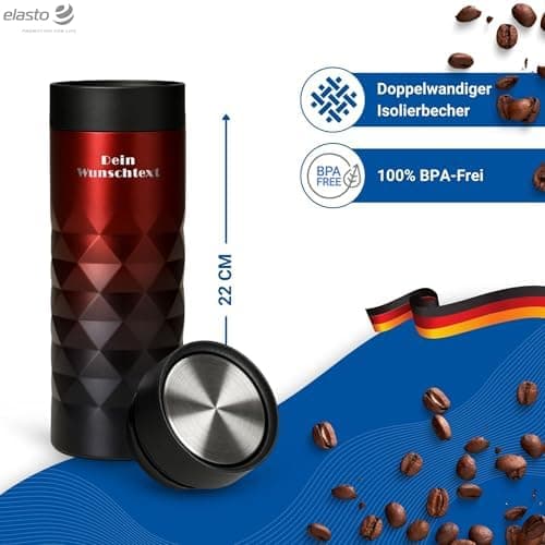 Thermobecher personalisiert 450 ml - auslaufsicherer Edelstahl to go Becher - Kaffeebecher für Büro, Auto und Uni - hält