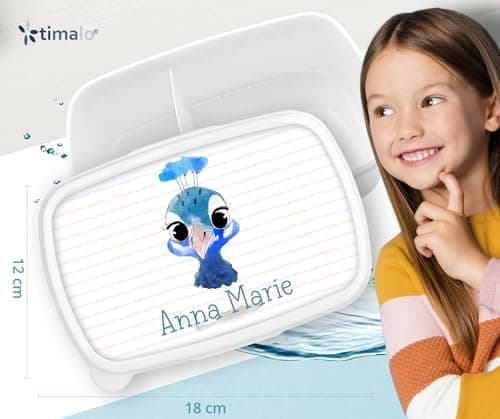 Timalo® Brotdose Kinder mit Namen | Personalisierte Bento Lunchbox für Jungen & Mädchen | Kindergarten & Schule Motiv Ti