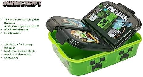 Kinder Brotdose Lunchbox Minecraft - mit Fächern - BPA frei - Perfect für Schultage und Picknicks