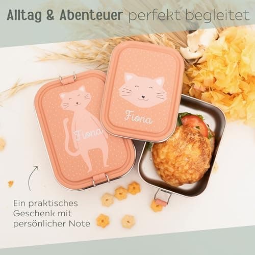 Wunderwunsch TRIXIE Edelstahl Lunchbox für Kinder, individuell mit deinem Namen persönliche Fuchslunchbox, perfekt zur E