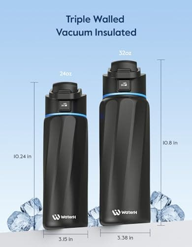WATERH Boost Smart-Wasserflasche für Geschenke - mit Erinnerungsfunktion & Wasserspender, Edelstahl, 907 ml, Hochglanzsc