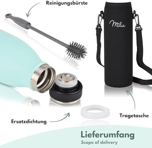 Milu Edelstahl Trinkflasche für Erwachsene – 750ml Isolierflasche zum Tragen – auslaufsicher, Kohlensäuregerecht inkl. R