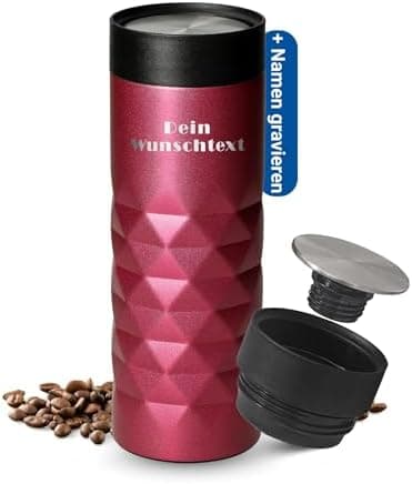 Thermobecher personalisiert 450 ml - auslaufsicherer Edelstahl to go Becher - Kaffeebecher für Büro, Auto und Uni - hält