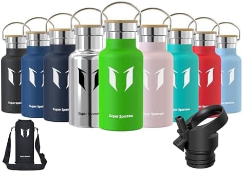 Super Sparrow Trinkflasche Edelstahl - Auslaufsicher Thermoskanne - Kinder für Sprudel, Sport, Schule, Fitness - 500ml -