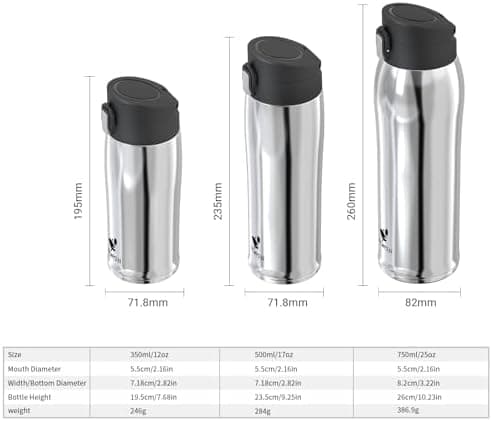 AORIN Trinkflasche Edelstahl 18/8, 500ml, BPA-Frei, Doppelwandig Isolierflasche für Sport, Schule und Outdooraktivitäten