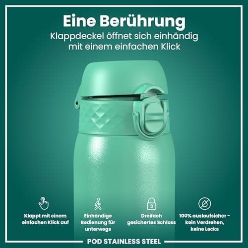 ion8 Kinder Trinkflasche Edelstahl 400ml Nicht Isoliert Sichere Verriegelung Spülmaschinenfest Klappdeckel Leicht zu Rei