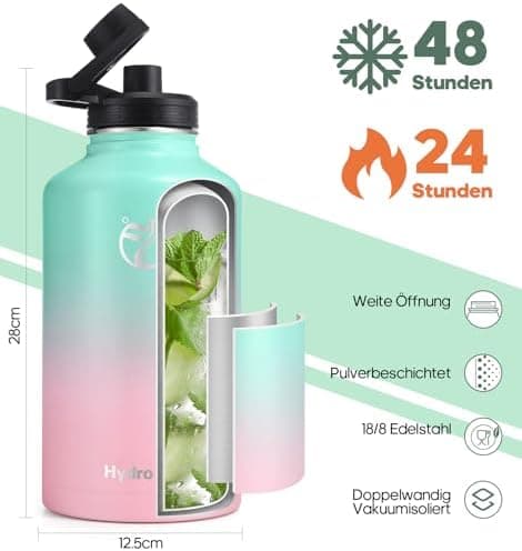 HydroPal Edelstahl Trinkflasche - Isolierte Flasche mit Strohhalm & 2 Deckeln, Auslaufsichere Isolierung für Sport, 500m
