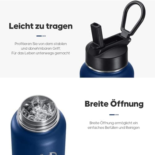 HydroPal Edelstahl Trinkflasche - Isolierte Flasche mit Strohhalm & 2 Deckeln, Auslaufsichere Isolierung für Sport, 500m