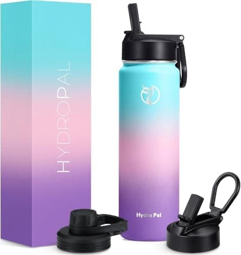 HydroPal Edelstahl Trinkflasche - Isolierte Flasche mit Strohhalm & 2 Deckeln, Auslaufsichere Isolierung für Sport, 500m