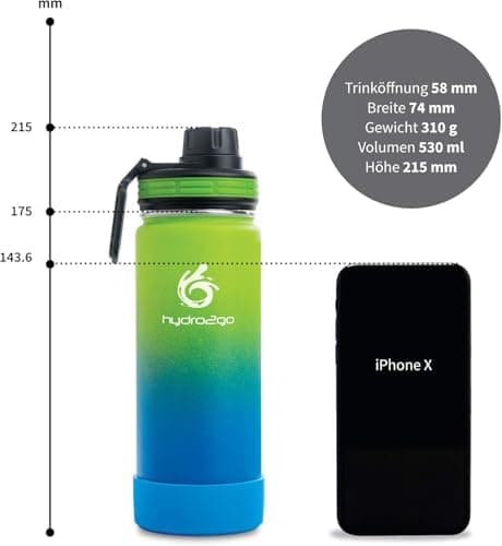 hydro2go Edelstahl Trinkflasche Mit Strohhalm, Bpa-Frei, Isolierflasche Für Kinder, Sport & Outdoor, 12h Heiß 24h Kalt H