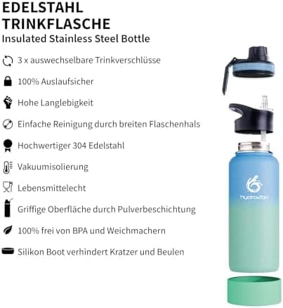 hydro2go Edelstahl Trinkflasche Mit Strohhalm, Bpa-Frei, Isolierflasche Für Kinder, Sport & Outdoor, 12h Heiß 24h Kalt H
