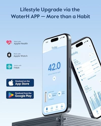 WATERH Boost Smart-Wasserflasche für Geschenke - mit Erinnerungsfunktion & Wasserspender, Edelstahl, 907 ml, Hochglanzsc