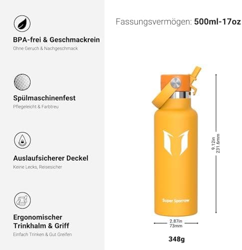 Super Sparrow Thermobecher für Sport und Outdoor - 500ml, 750ml - BPA-Frei, ClimatePartner certified - FlipFlow Trinkfla