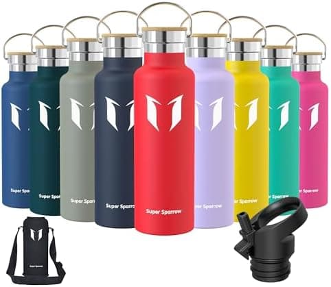 Super Sparrow Trinkflasche Edelstahl - Auslaufsicher Thermoskanne - Kinder für Sprudel, Sport, Schule, Fitness - 500ml -