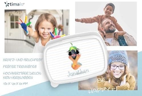 Timalo® Brotdose Kinder mit Namen | Personalisierte Bento Lunchbox für Jungen & Mädchen | Kindergarten & Schule Motiv Ti
