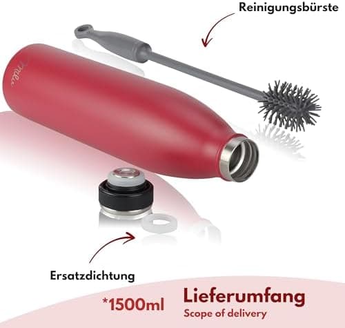 Milu Edelstahl Trinkflasche für Erwachsene – 750ml Isolierflasche zum Tragen – auslaufsicher, Kohlensäuregerecht inkl. R