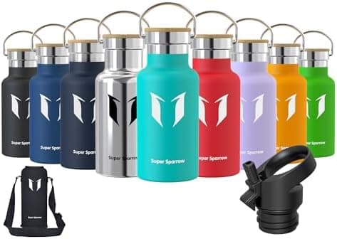 Super Sparrow Trinkflasche Edelstahl - Auslaufsicher Thermoskanne - Kinder für Sprudel, Sport, Schule, Fitness - 500ml -