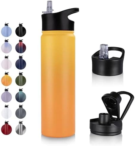 Edelstahl Trinkflasche - 1L - mit Strohhalm, BPA frei Thermosflasche,Vakuum Doppelwandisolierung für Sport,Schule und Fa